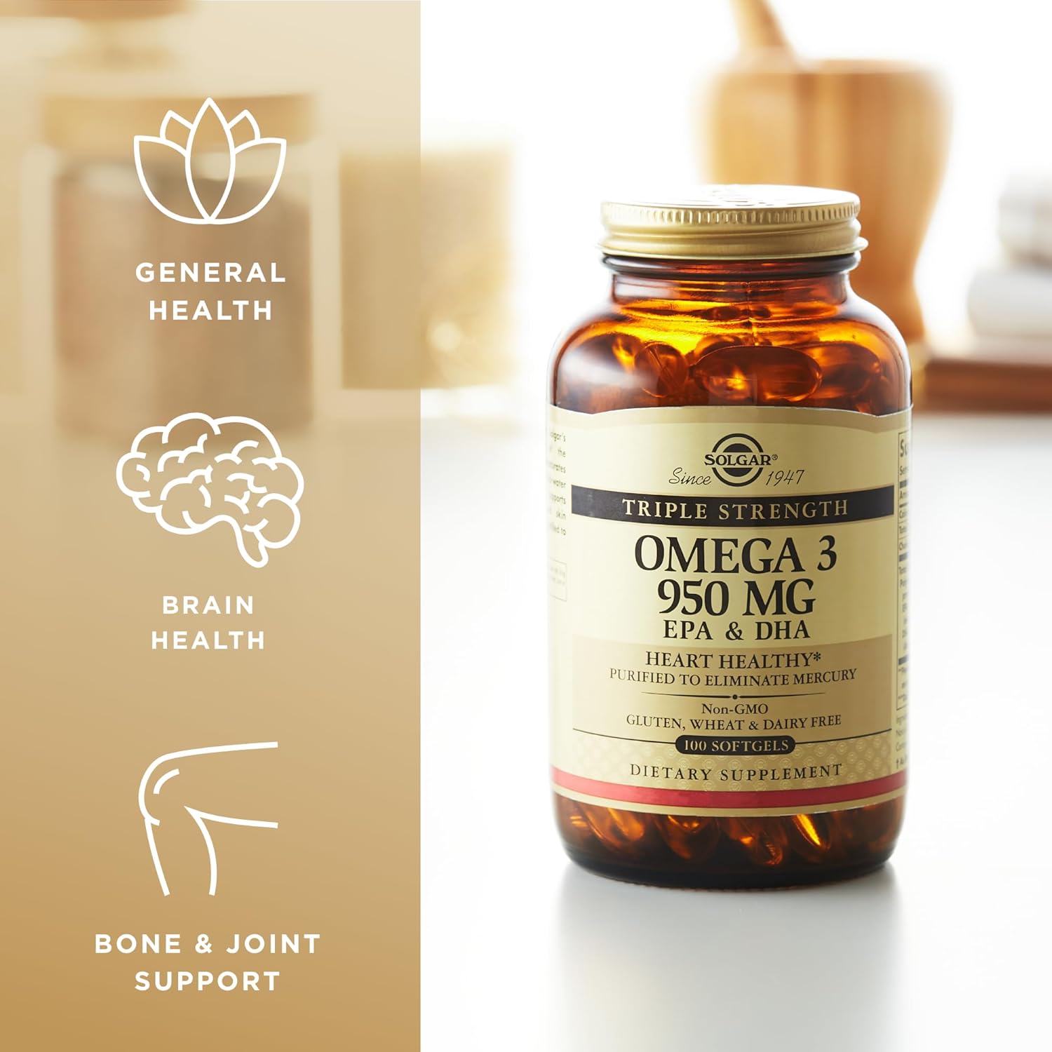 Solgar Triple Strength Omega 3 950 mg Softgels - Pack of 300 Servings for Joint & Skin Health - Non-GMO, Gluten Free, Dairy Free