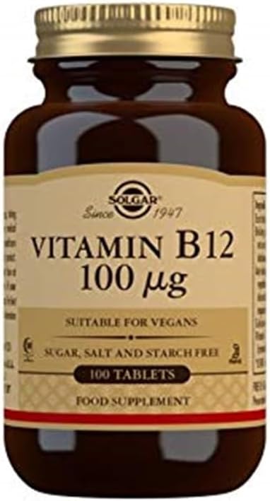 SOLGAR Vitamin B12 100 mcg Tablets - Supports Energy Metabolism & Nervous System - Non-GMO, Vegan, Gluten-Free - 100 Servings