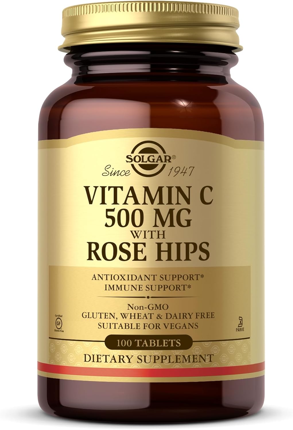 Solgar Vitamin C 500mg Tablets with Rose Hips - Antioxidant & Immune Support - Non-GMO, Vegan, Gluten-Free - 100 Servings