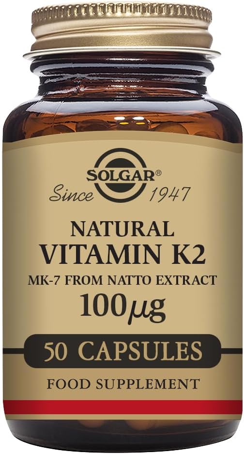 Solgar Vitamin K2 MK7 100mcg Capsules for Bone Health, Natto Extract Source, NonGMO, Gluten Free - 50 Count