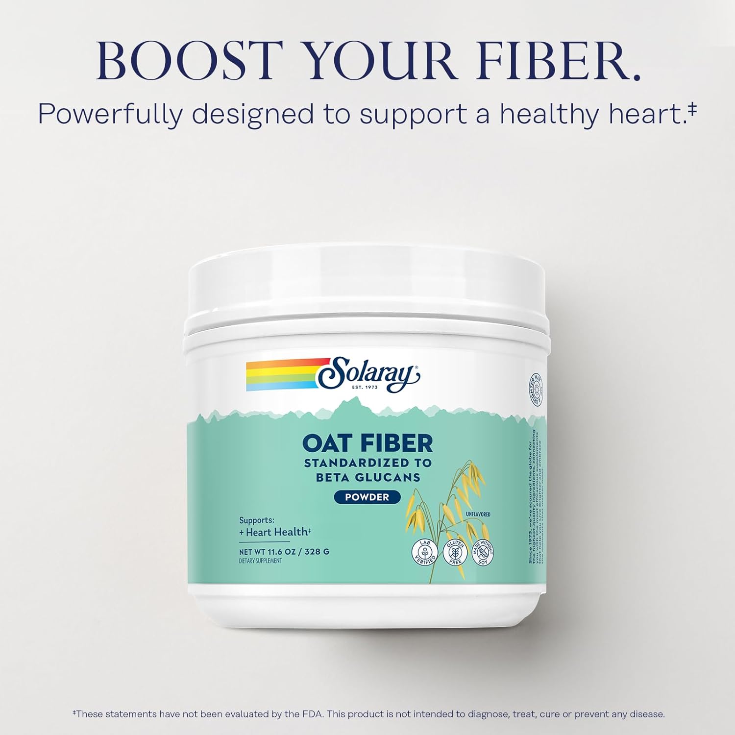 Soluble Oat Fiber Supplement Powder by SOLARAY - Heart Health Support with Beta Glucans - Unflavored, Gluten Free, Vegan - 30 Servings, 11.6oz