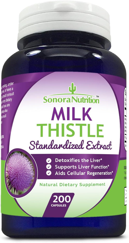 Sonora Nutrition Milk Thistle Extract 250mg - 200 Capsules, Standardized with 80% Silymarin