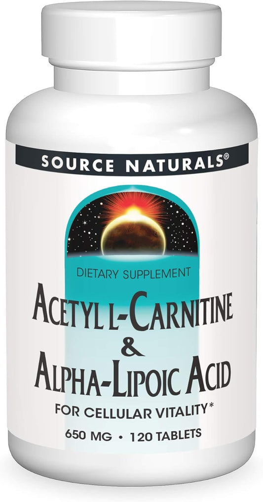 Source Naturals Acetyl L-Carnitine & Alpha-Lipoic Acid 650mg - 120 Tablets for Cognitive Health and Energy Support