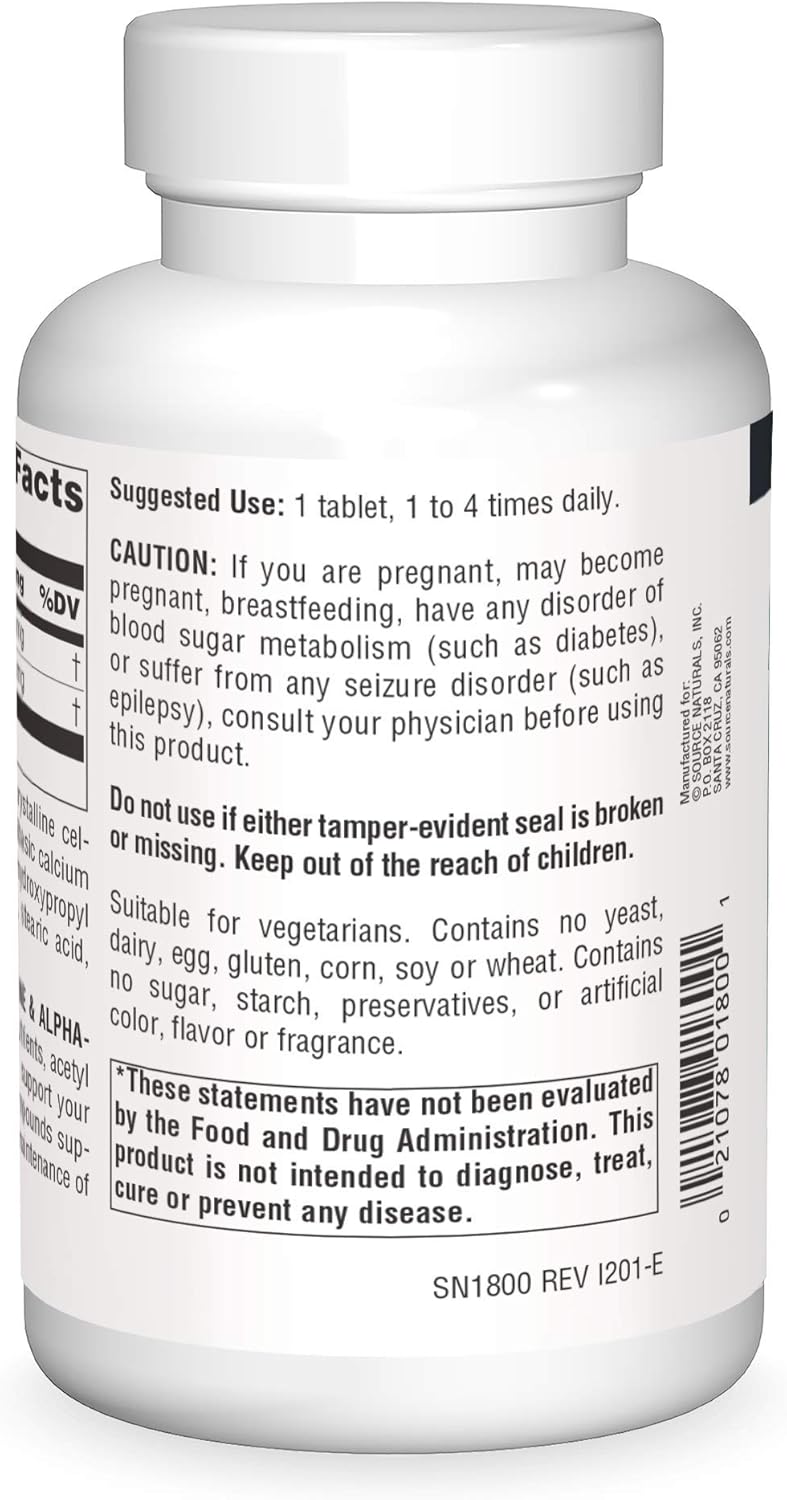 Source Naturals Acetyl L-Carnitine & Alpha-Lipoic Acid 650mg - 120 Tablets for Cognitive Health and Energy Support