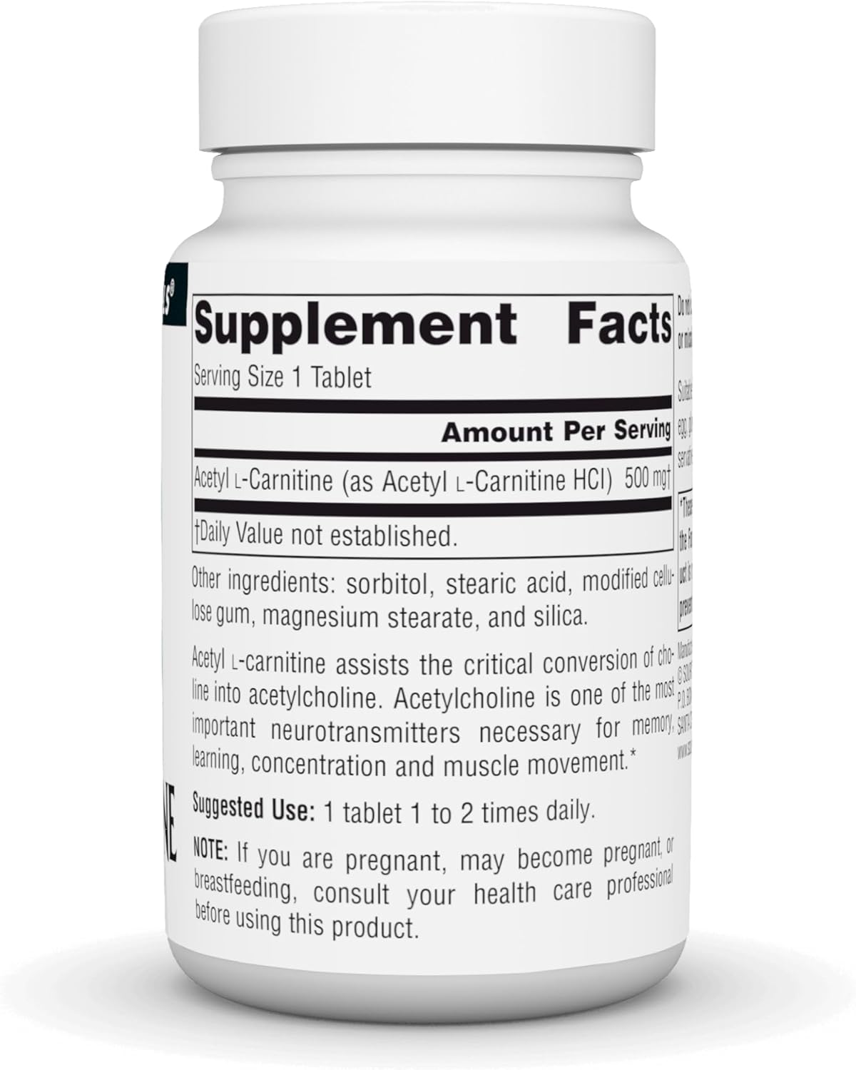 Source Naturals Acetyl L-Carnitine Tablets, 500mg - Supports Cognitive Function - 30 Count