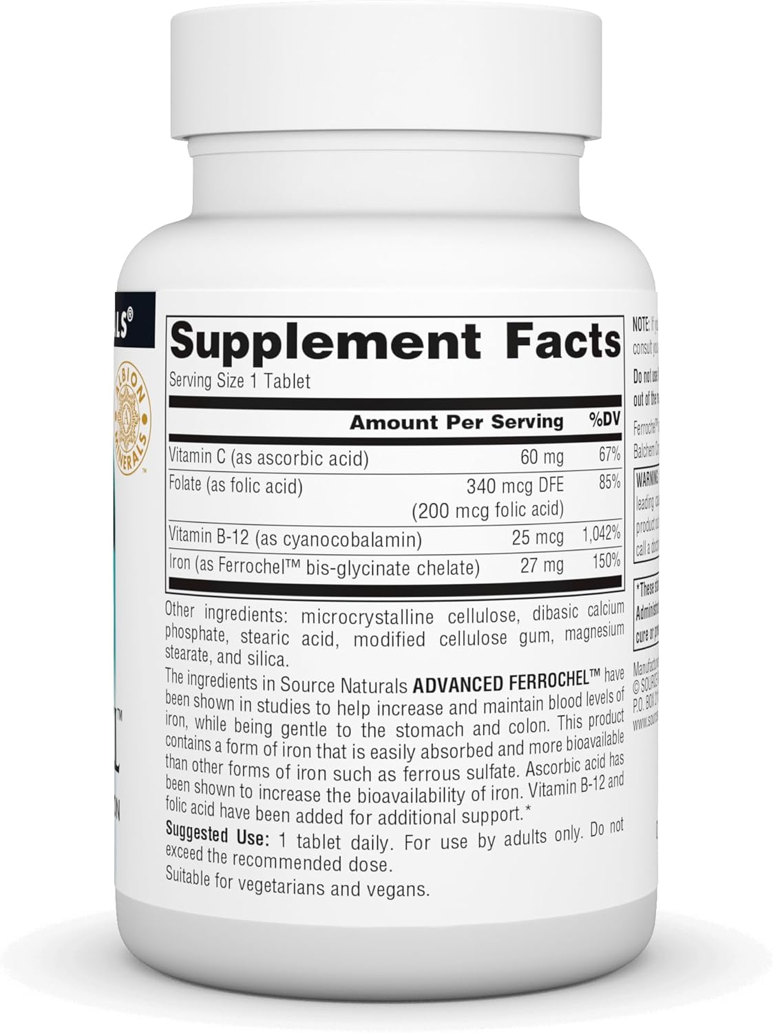 Source Naturals Advanced Ferrochel 27 mg Iron Supplement - 180 Tablets, High Absorption Formula