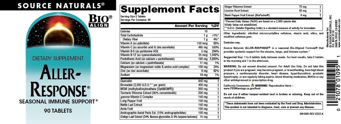 Source Naturals Aller-Response 90 Tablets for Seasonal Immune Support