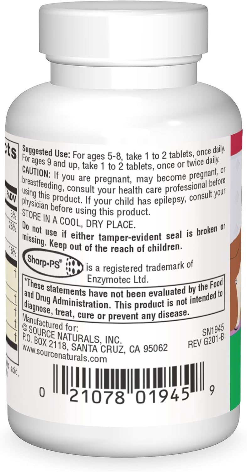 Source Naturals Attentive Child - Cognitive Support for Kids - Enhance Focus & Attention with DMAE, Magnesium, Zinc & Grape Seed Extract - 30 Tablets