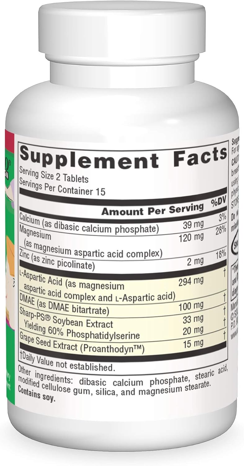 Source Naturals Attentive Child - Cognitive Support for Kids - Enhance Focus & Attention with DMAE, Magnesium, Zinc & Grape Seed Extract - 30 Tablets