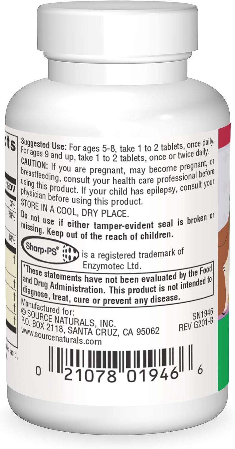 Source Naturals Attentive Child: Cognitive Support for Kids - Boost Focus & Attention with DMAE, Magnesium, Zinc, Grape Seed - 60 Tablets