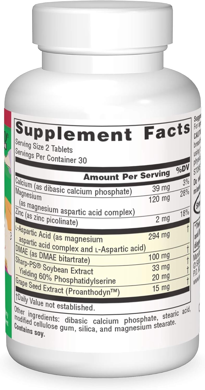 Source Naturals Attentive Child: Cognitive Support for Kids - Boost Focus & Attention with DMAE, Magnesium, Zinc, Grape Seed - 60 Tablets