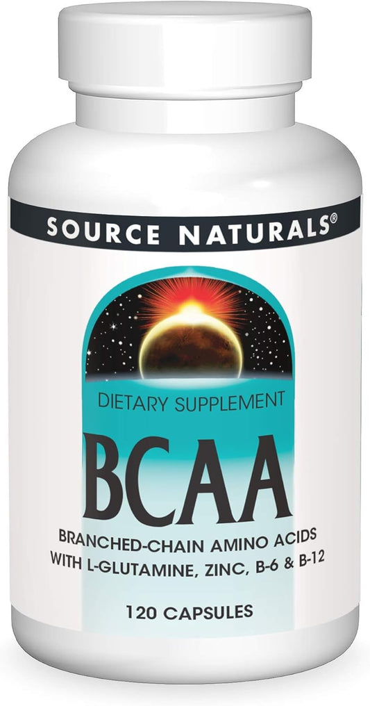 Source Naturals BCAA Capsules with L-Glutamine, Zinc, B-6, and B-12 for Muscle Support - 120 Count