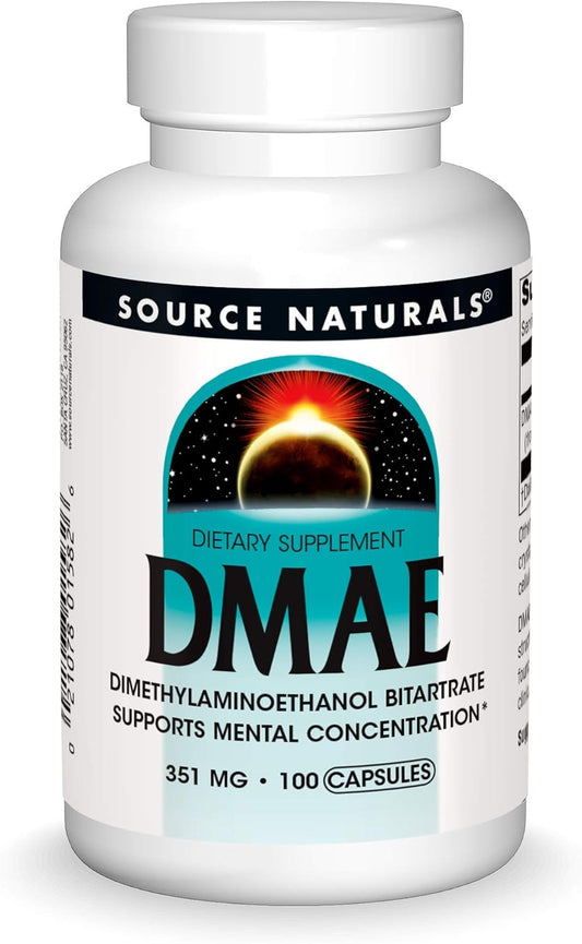 Source Naturals DMAE Bitartrate Capsules - Cognitive Support Supplement, 351mg - 100 Count