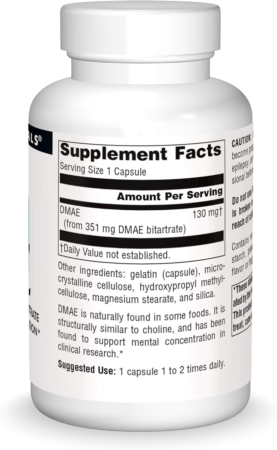 Source Naturals DMAE Bitartrate Capsules - Cognitive Support Supplement, 351mg - 100 Count