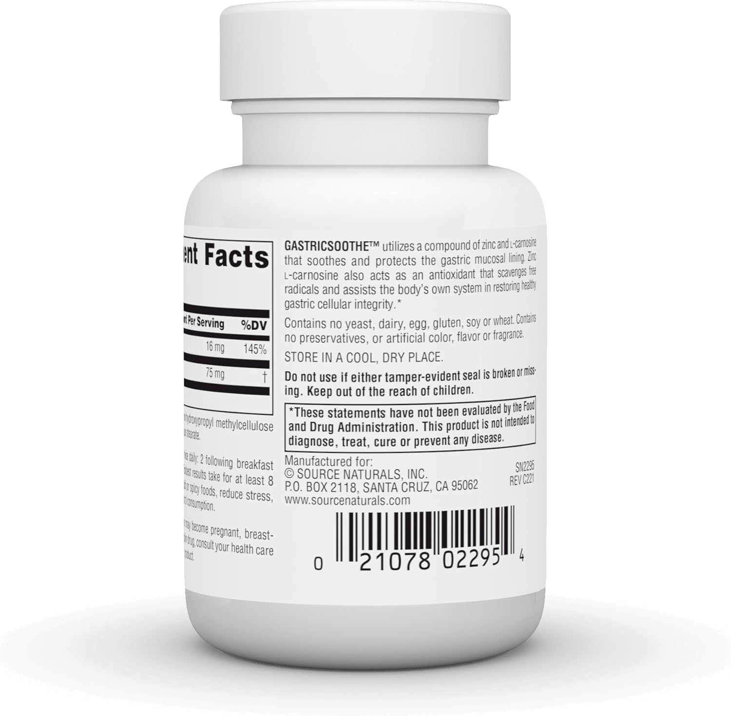 Source Naturals GastricSoothe with Zinc L-Carnosine - 30 Vegetarian Capsules