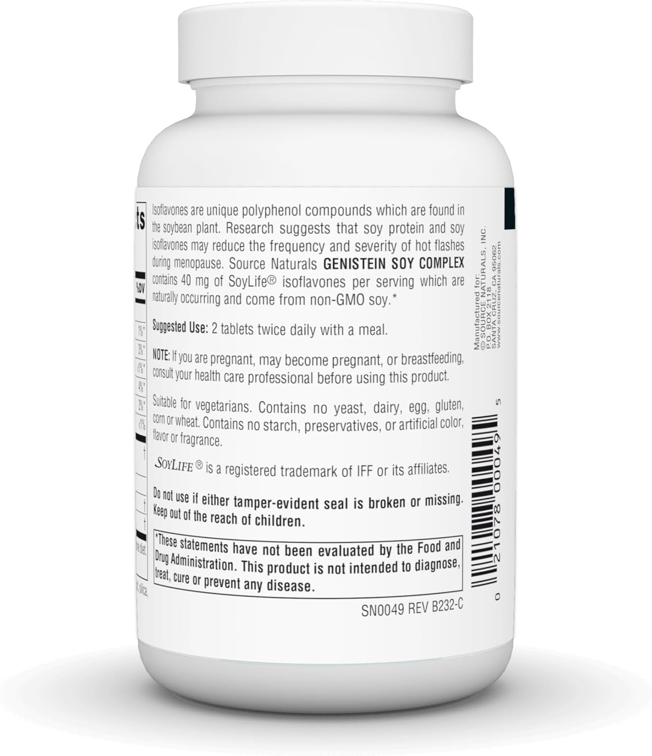 Source Naturals Genistein Soy Complex with SoyLife - 40 mg, 60 Tablets for Hormonal Balance