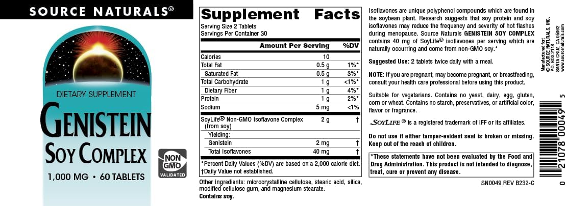 Source Naturals Genistein Soy Complex with SoyLife - 40 mg, 60 Tablets for Hormonal Balance