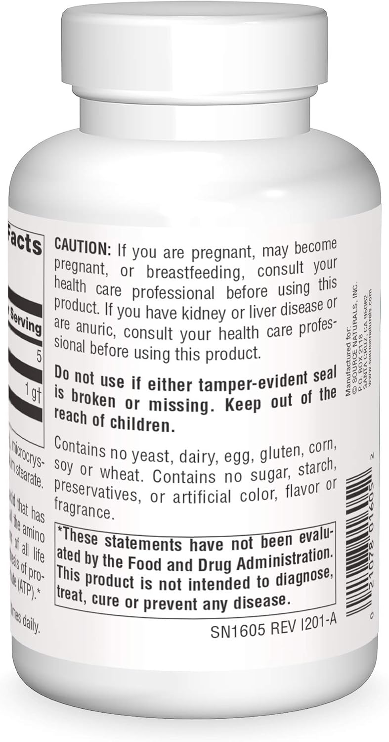 Source Naturals Glycine 500mg Capsules - 200 Count Amino Acid Supplement