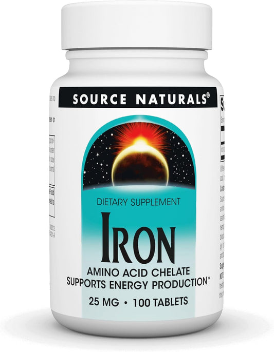 Source Naturals Iron Amino Acid Chelate Supplement for Energy Production - 100 Tablets