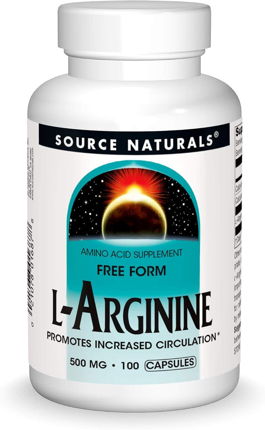 Source Naturals L-Arginine Supplement 500mg - 100 Capsules for Cardiovascular Health and Muscle Support