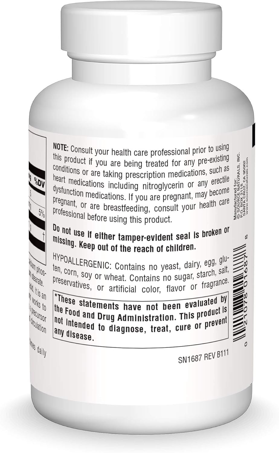 Source Naturals L-Arginine Supplement 500mg - 100 Capsules for Cardiovascular Health and Muscle Support