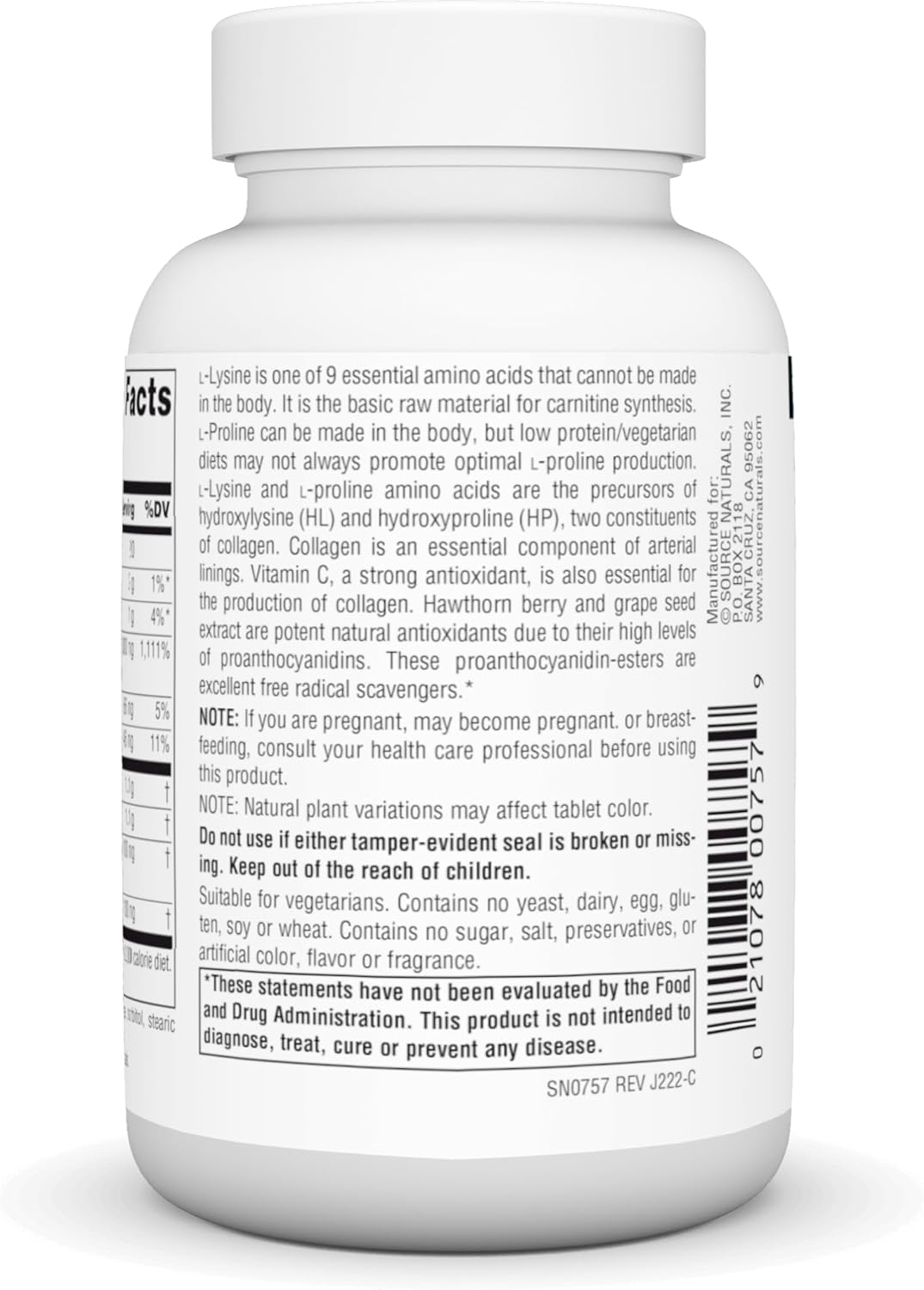 Source Naturals L-Proline and L-Lysine Tablet Supplement - 550mg, 60 Count