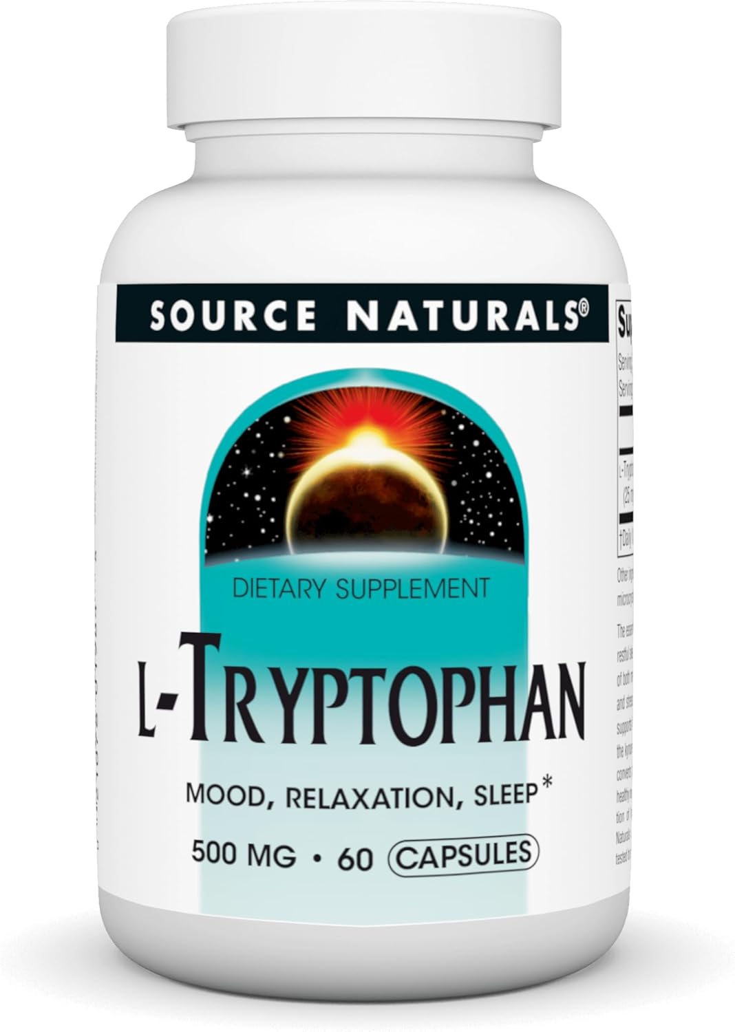 Source Naturals L-Tryptophan Capsules - 500mg for Mood, Relaxation, and Sleep Support - 60 Count