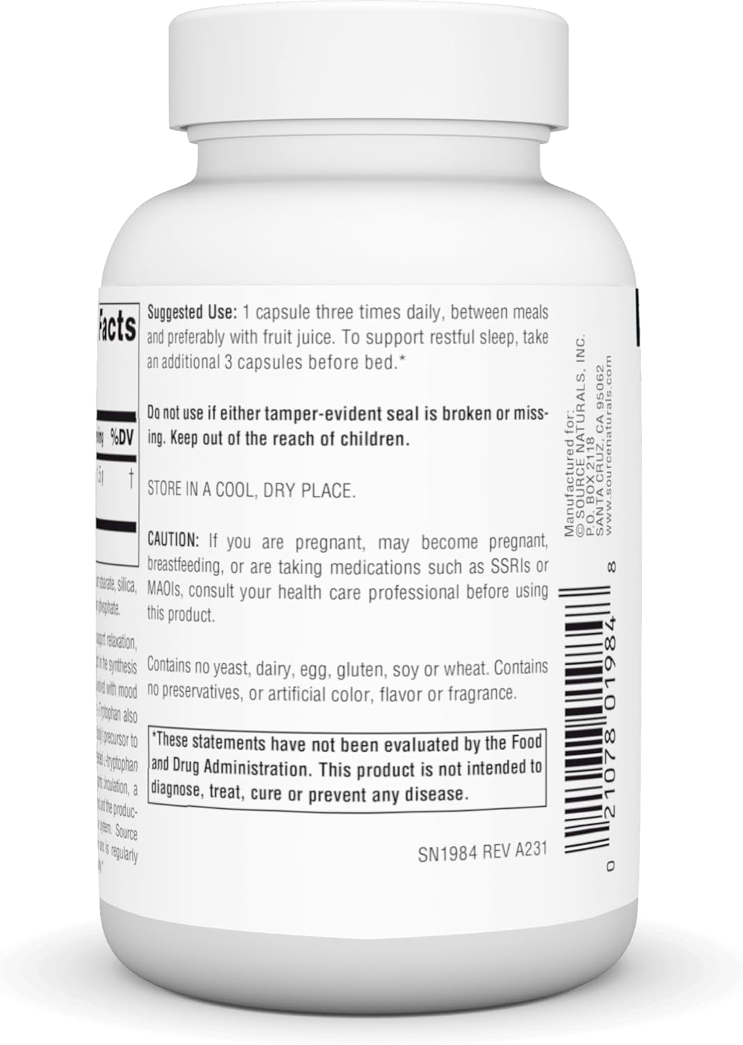 Source Naturals L-Tryptophan Capsules - 500mg for Mood, Relaxation, and Sleep Support - 60 Count