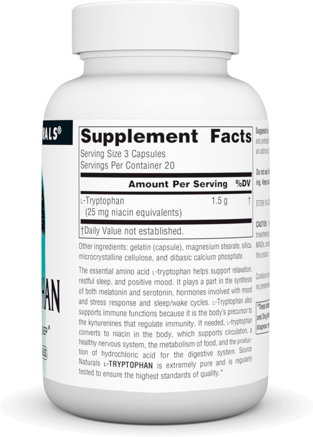 Source Naturals L-Tryptophan Capsules - 500mg for Mood, Relaxation, and Sleep Support - 60 Count