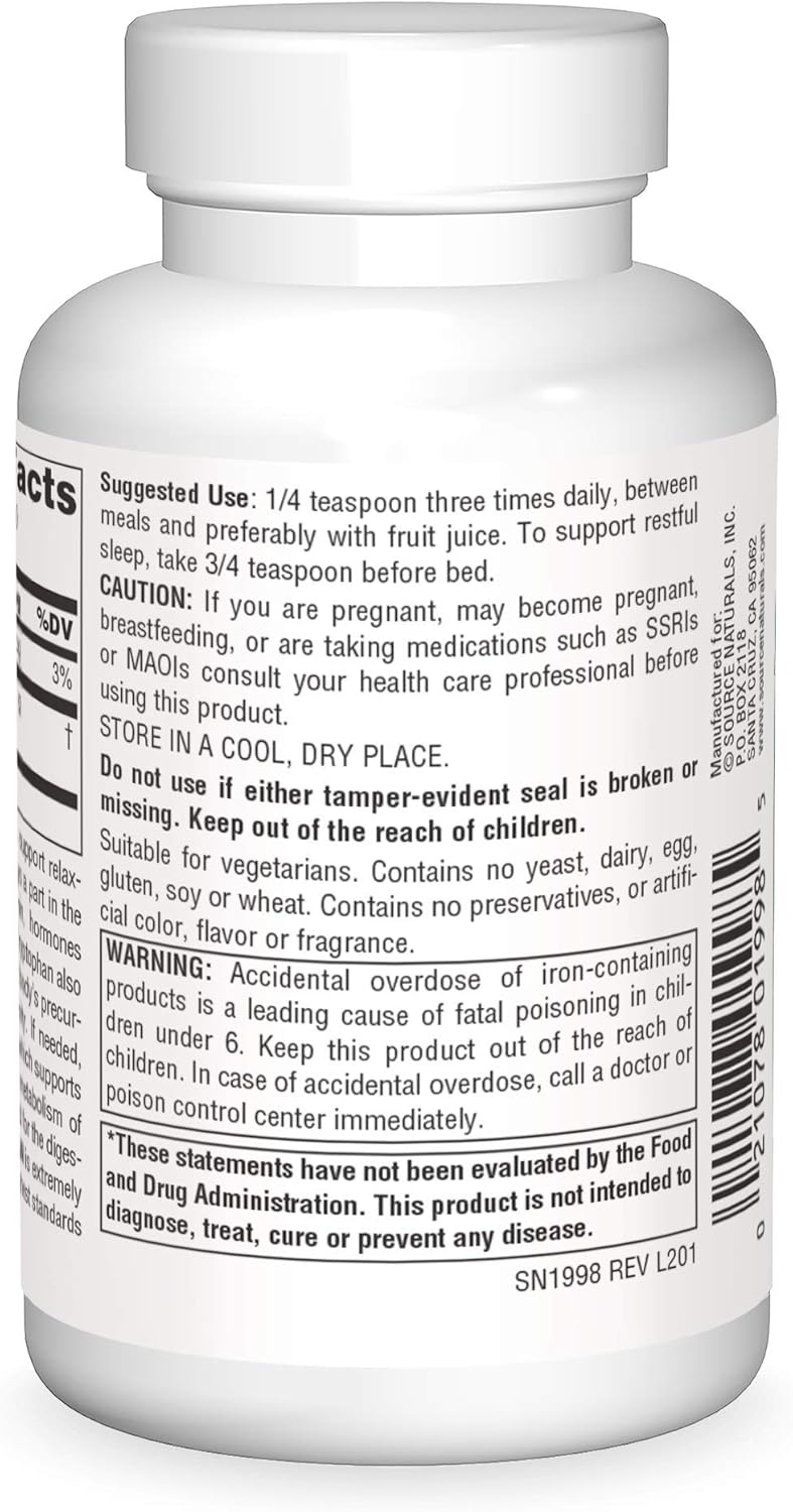 Source Naturals L-Tryptophan Powder for Improved Mood, Relaxation, and Sleep Support - 50 Grams