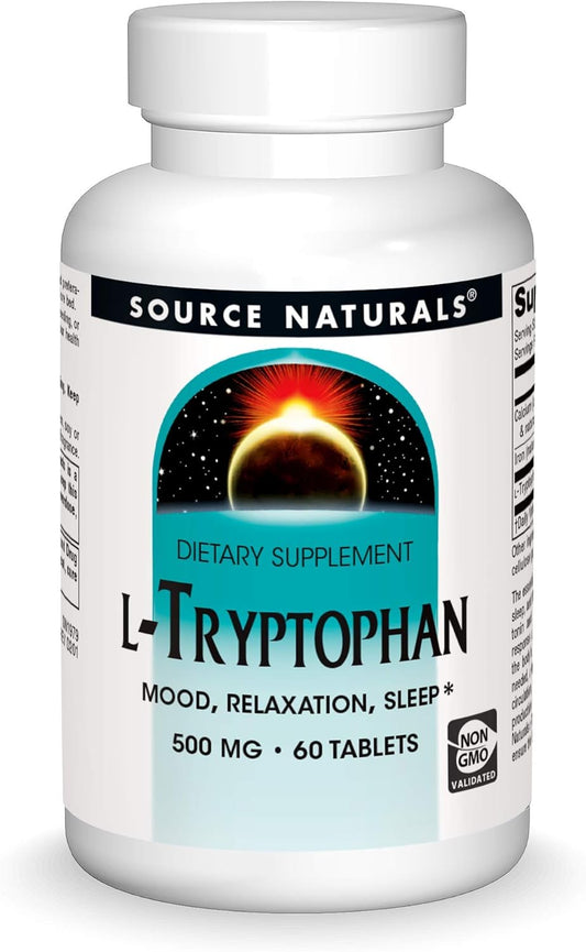 Source Naturals L-Tryptophan Supplement for Mood, Relaxation, and Sleep Support - 500mg - 60 Tablets