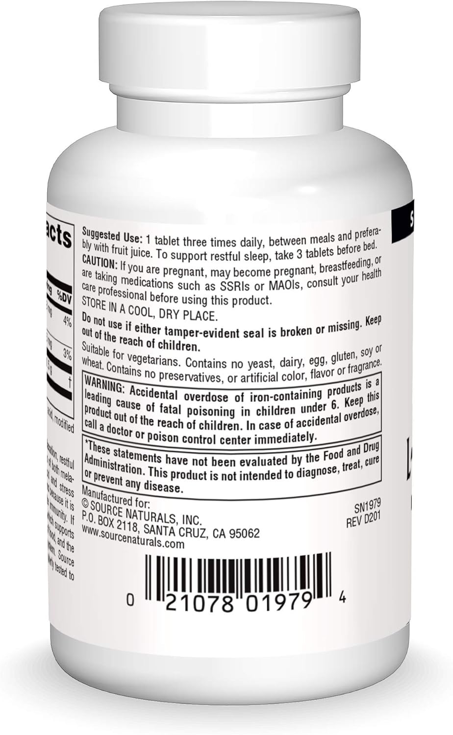 Source Naturals L-Tryptophan Supplement for Mood, Relaxation, and Sleep Support - 500mg - 60 Tablets