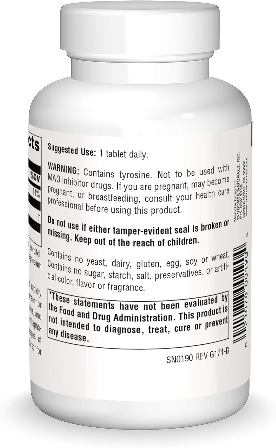 Source Naturals L-Tyrosine Free Form Amino Acid Supplement 100 Tablets - Supports Mental Alertness and Focus