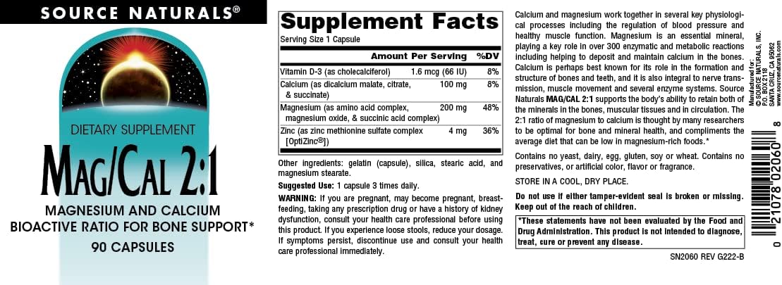 Source Naturals Mag/Cal 2:1 Supplement - 90 Capsules, Magnesium and Calcium Formula