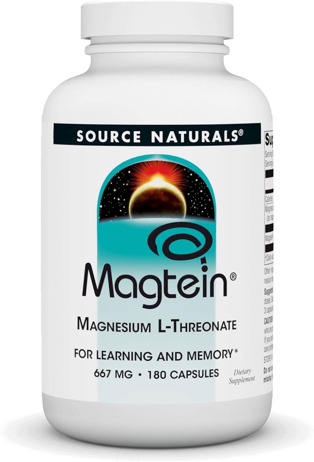 Source Naturals Magtein Magnesium L-Threonate Capsules - 667mg, Enhances Focus, Mood, Memory, Cognitive Function - 180 Count