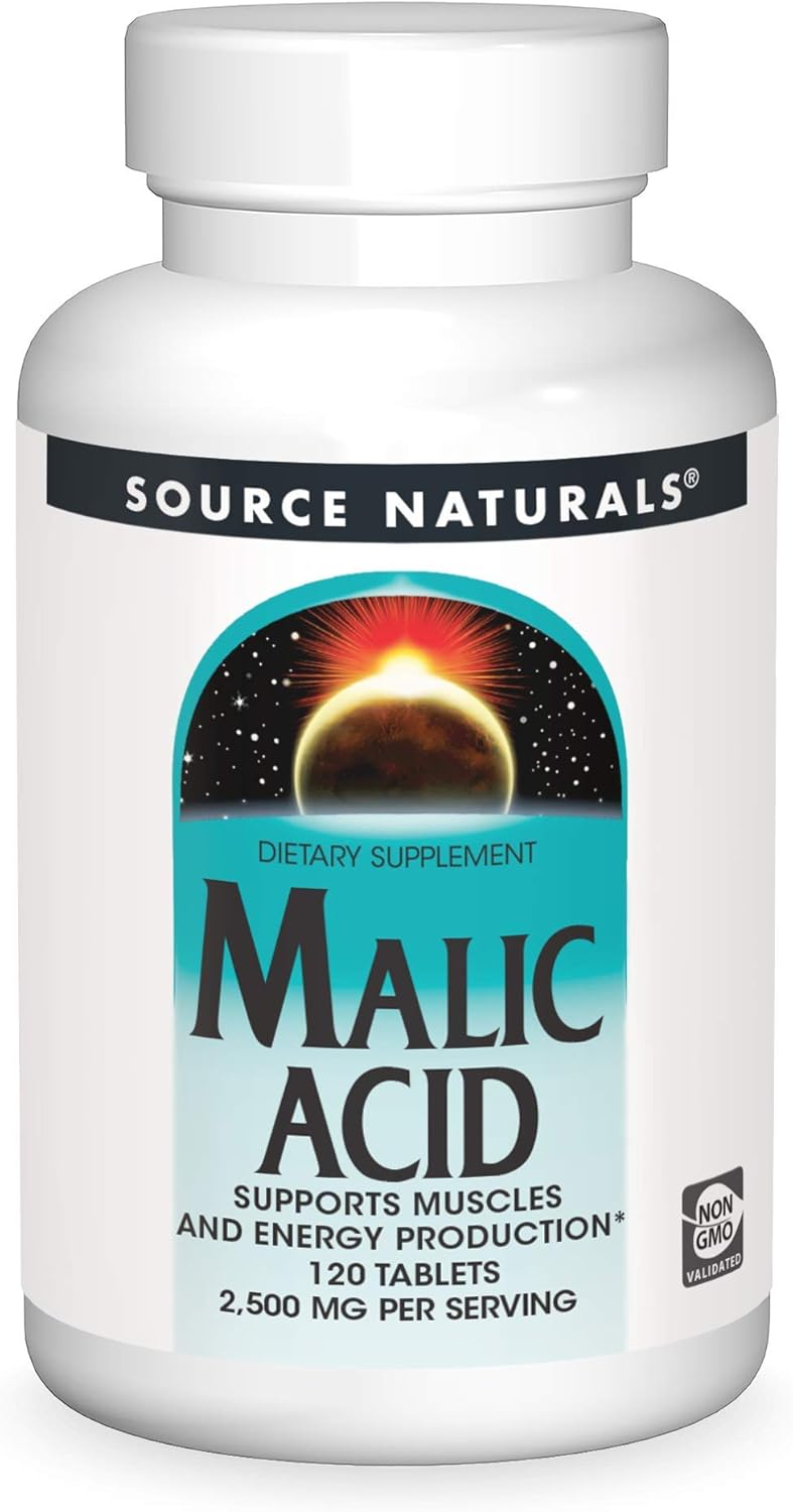 Source Naturals Malic Acid Tablets - 2,500 mg for Muscle Support and Energy Production - 120 Count