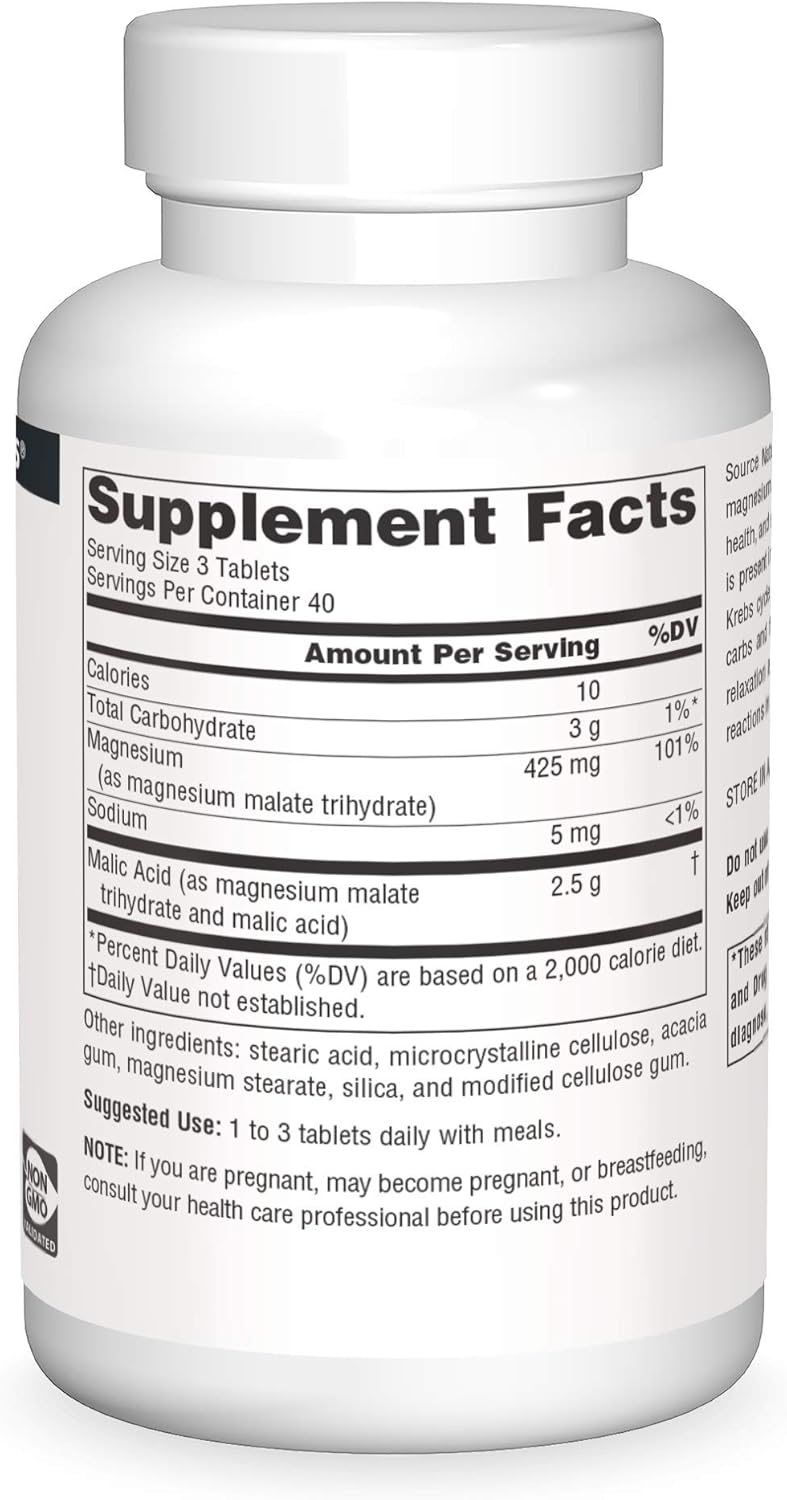 Source Naturals Malic Acid Tablets - 2,500 mg for Muscle Support and Energy Production - 120 Count