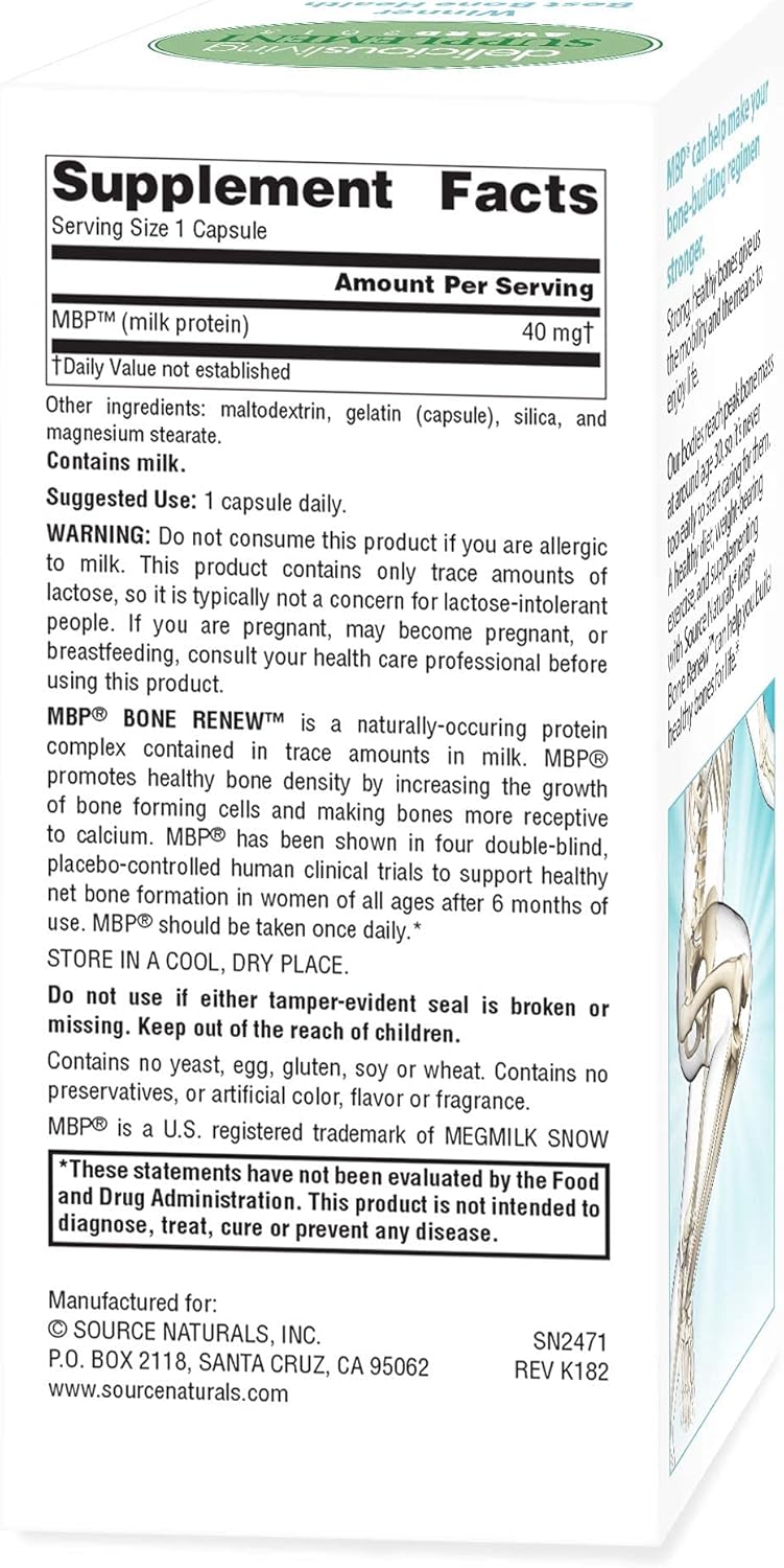 Source Naturals MBP Bone Renew Capsules - Milk Protein Enhances Bone Density - 30 Count