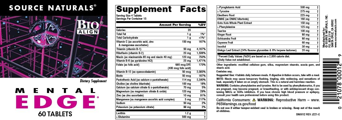 Source Naturals Mental Edge - Cognitive Enhancer for Focus and Clarity - 60 Tablets