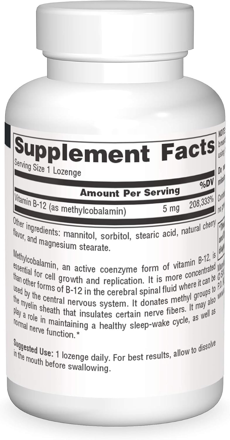 Source Naturals Methylcobalamin Vitamin B-12 Cherry Flavored Lozenges - 60 Count, 5mg