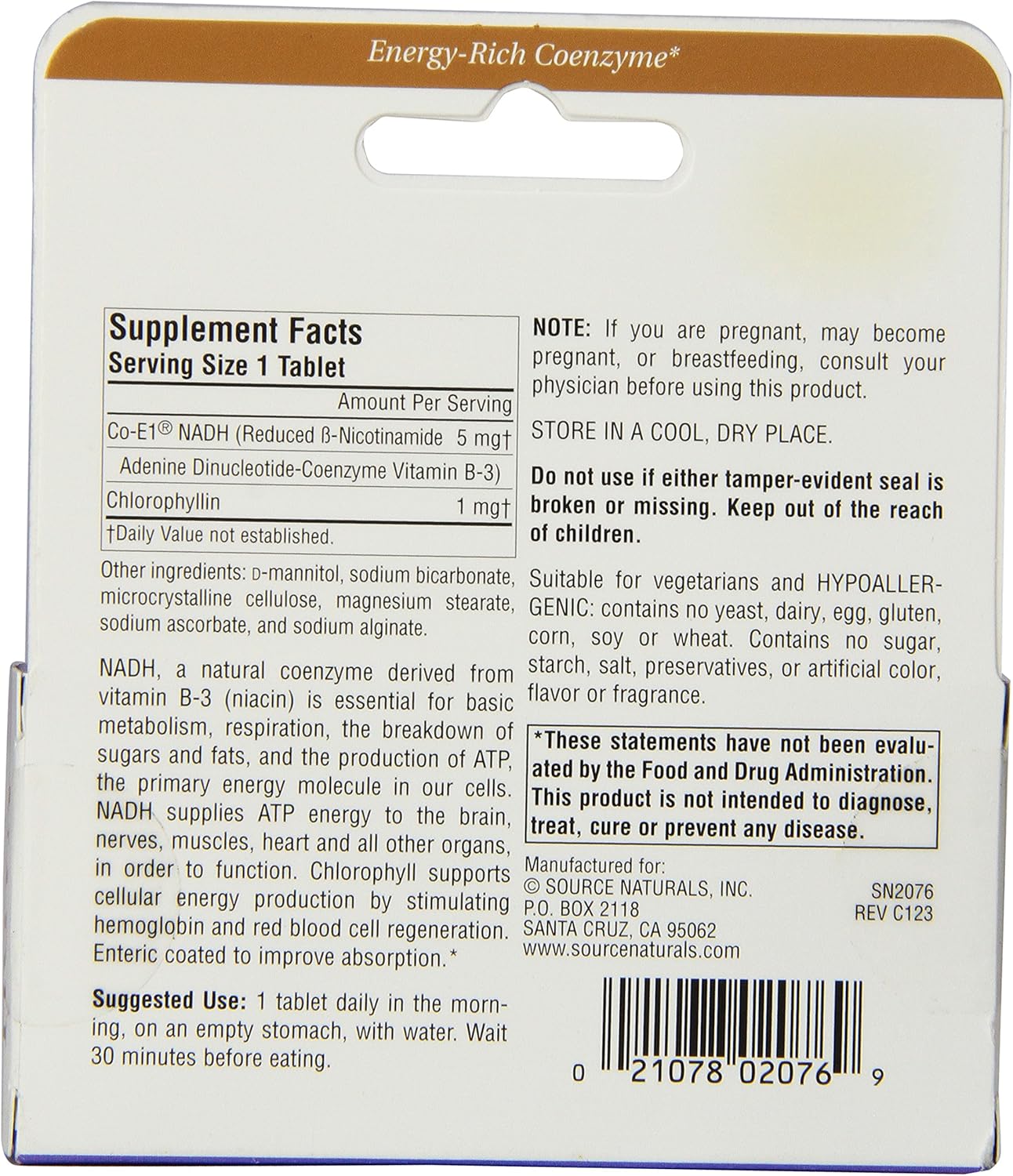 SOURCE NATURALS Nadh 5 Mg Enteric Coated Tablets - 30 Count - Natural Energy Support