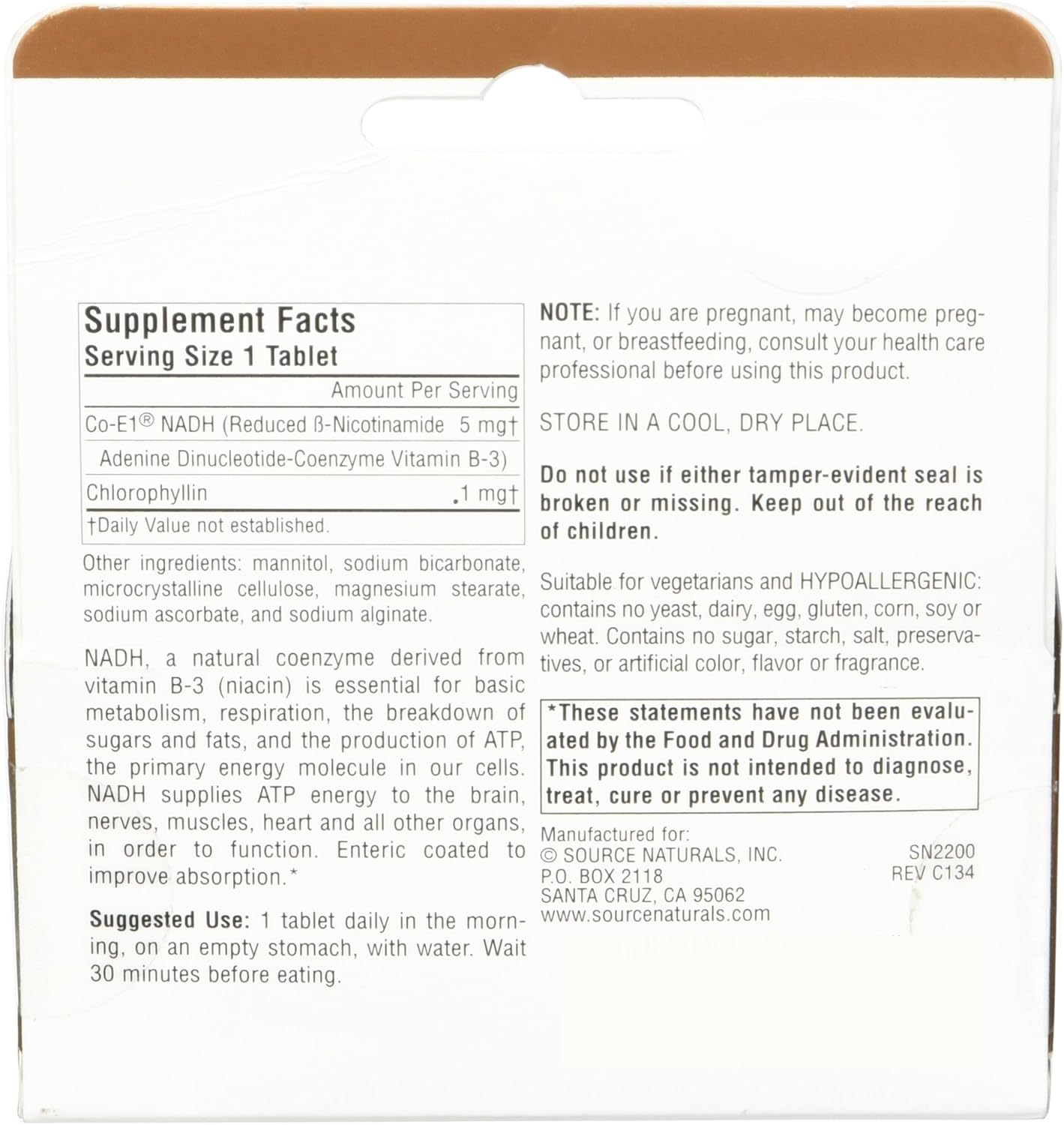 Source Naturals NADH 5mg Tablets - Enhance Energy Levels and Cognitive Function, 90 Count