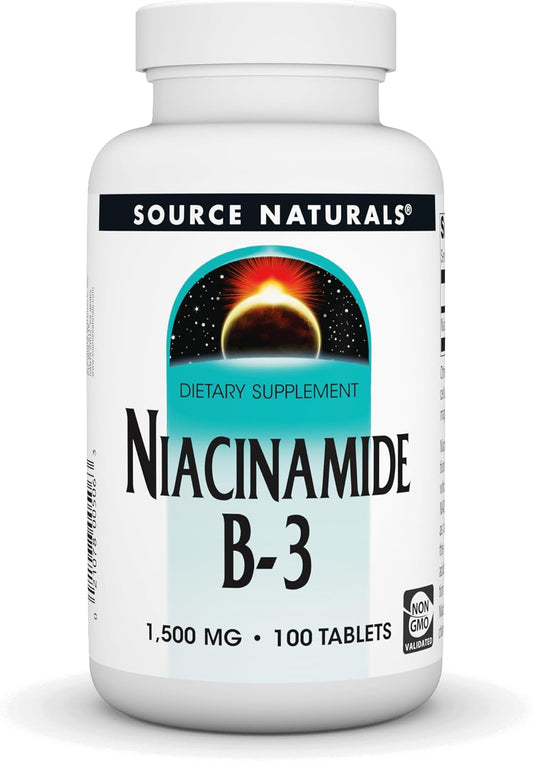 Source Naturals Niacinamide B-3 Supplement - 1500 mg, 100 Tablets for Overall Health and Wellness