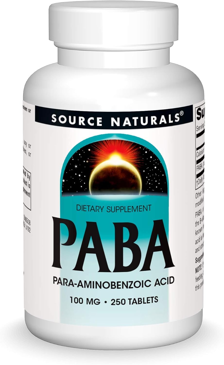 Source Naturals PABA 100mg Dietary Supplement - 250 Tablets, Para-Amino Benzoic Acid Formula for Skin Support