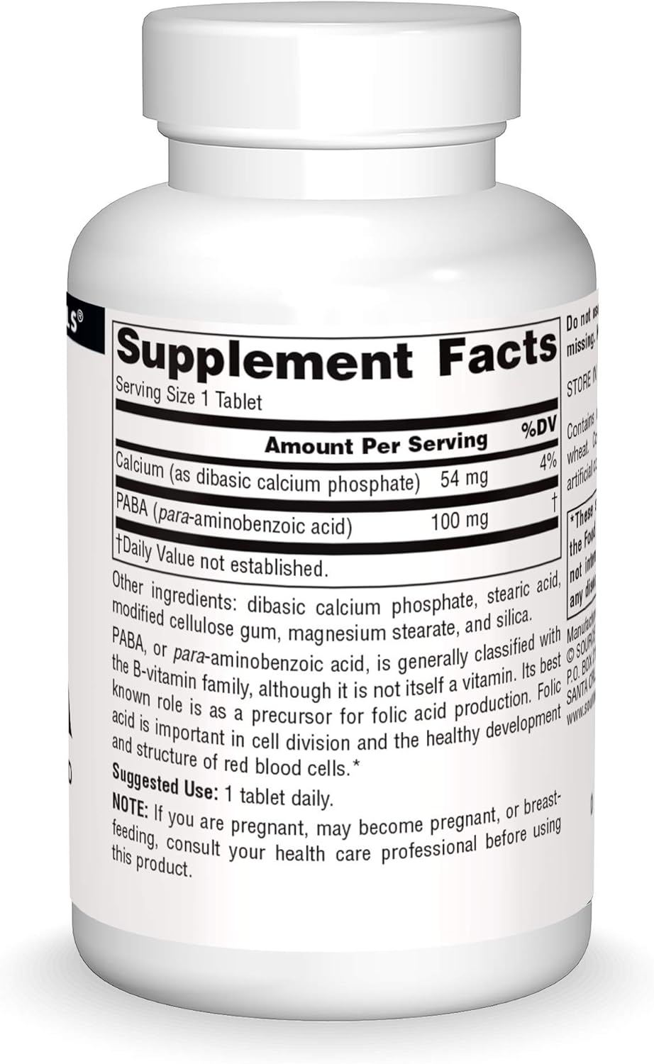 Source Naturals PABA 100mg Dietary Supplement - 250 Tablets, Para-Amino Benzoic Acid Formula for Skin Support