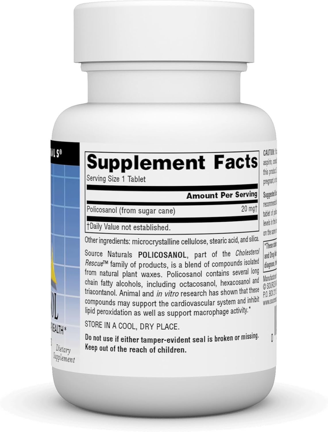 Source Naturals Policosanol 20mg Tablets - Cardiovascular Health Support - 30 Count