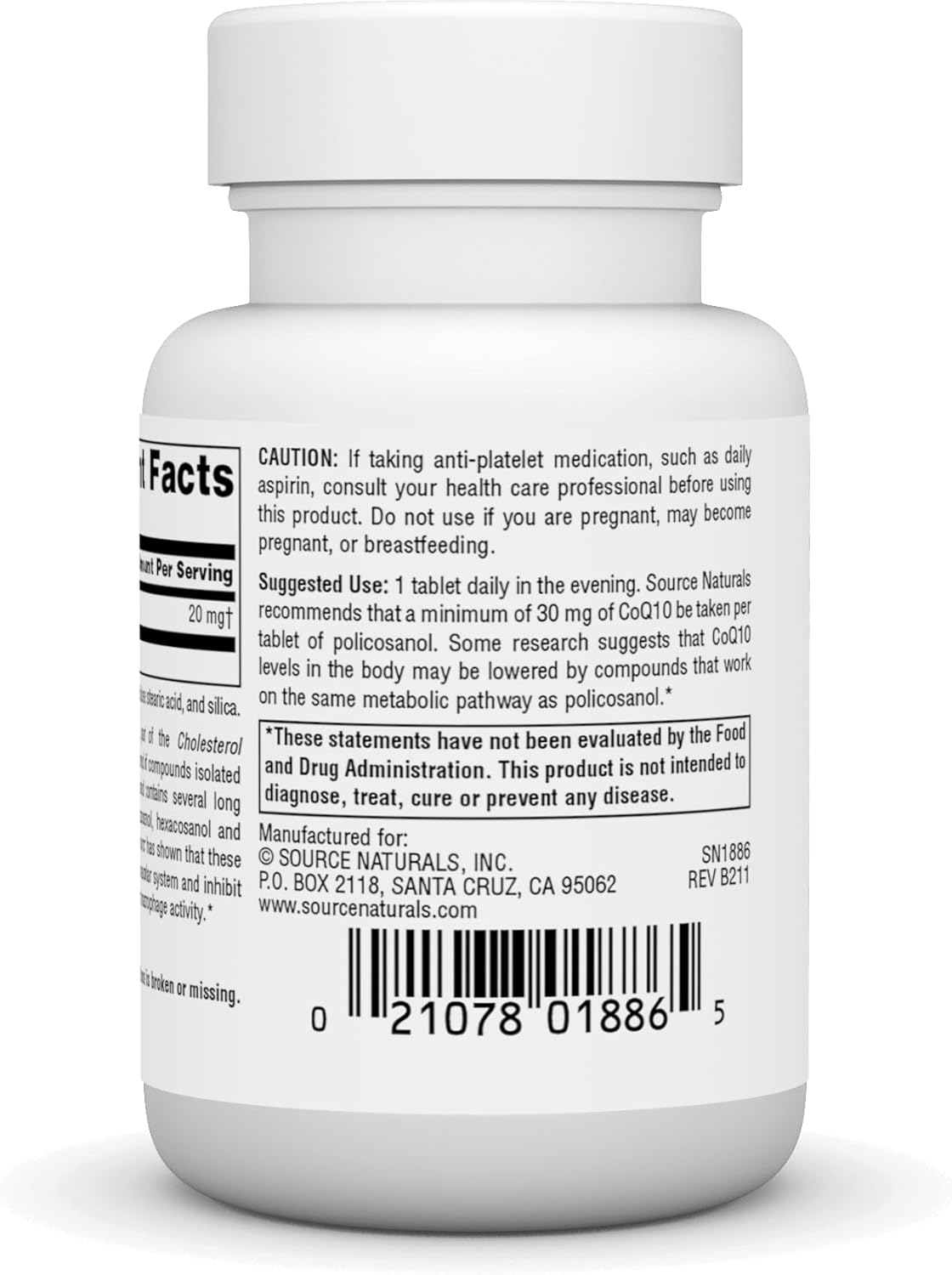 Source Naturals Policosanol 20mg Tablets - Cardiovascular Health Support - 30 Count