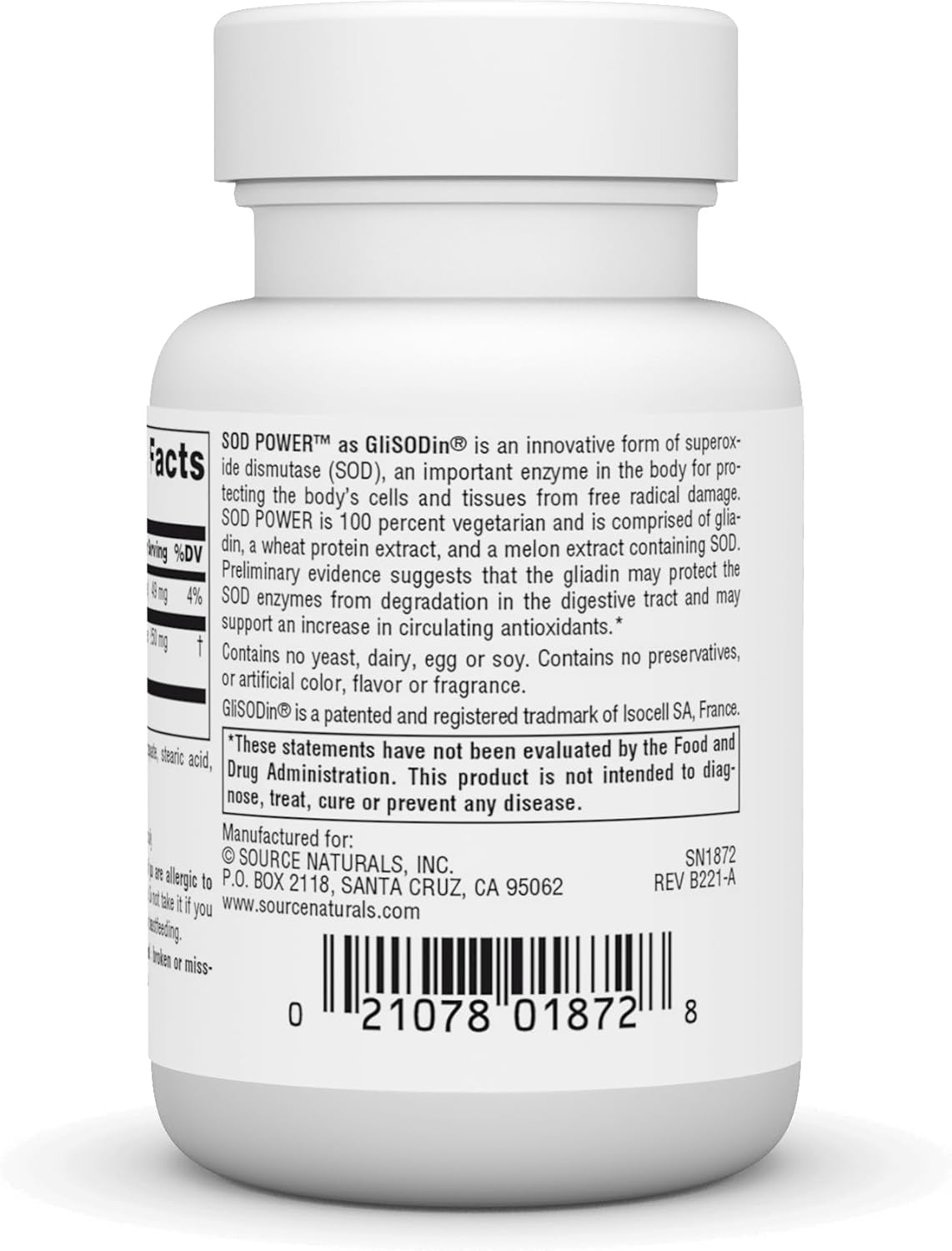 Source Naturals SOD Power with Glisodin, 250mg Superoxide Dismutase Dietary Supplement - 30 Tablets