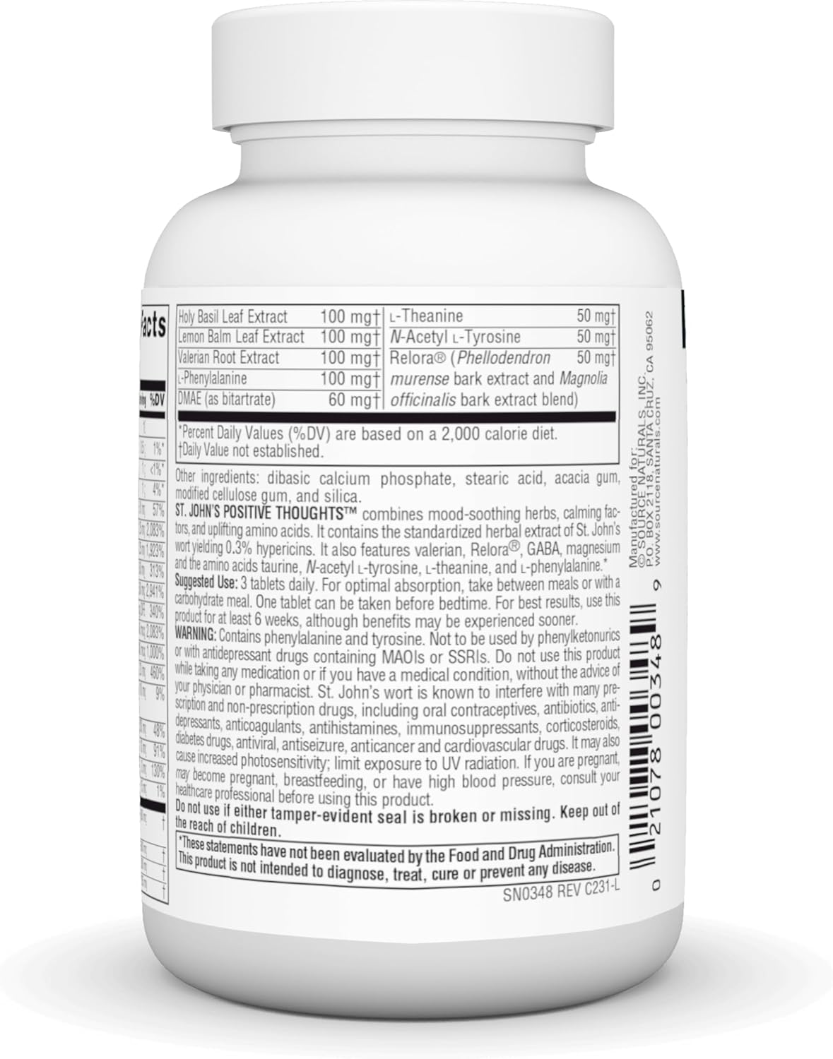 Source Naturals St. John's Positive Thoughts Tablets - Mood Support Supplement - 45 Count