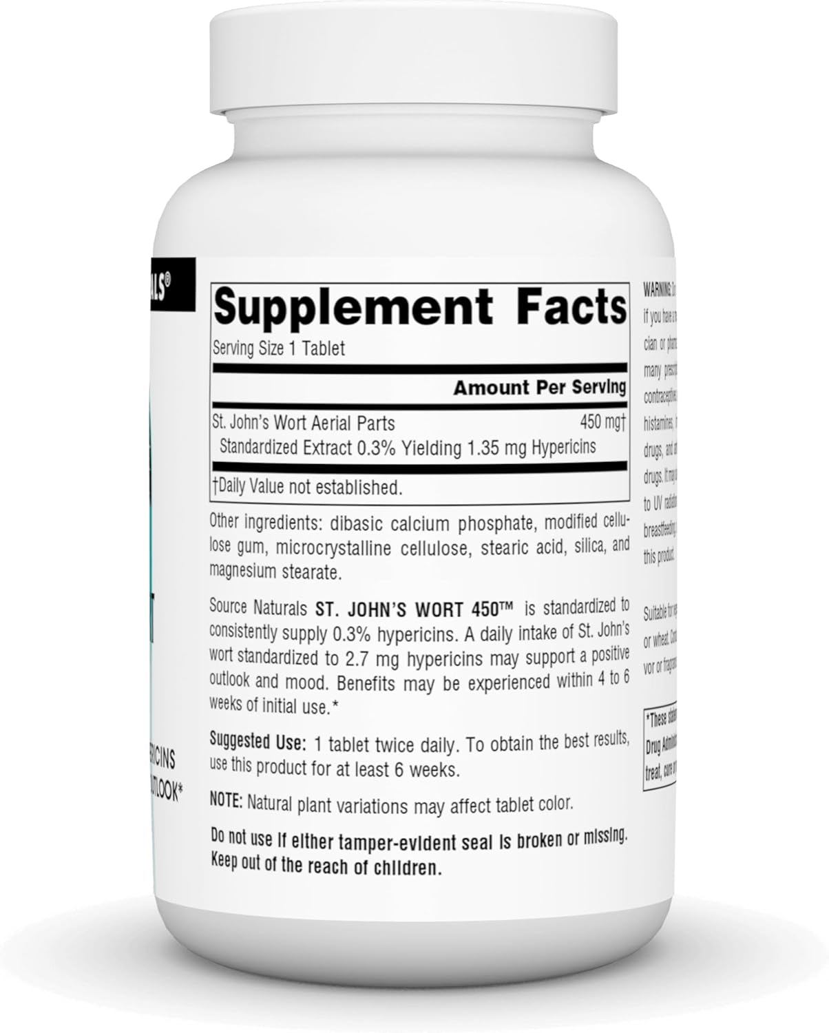 Source Naturals St. John's Wort 450 mg Tablets for Positive Mental Outlook - 180 Count
